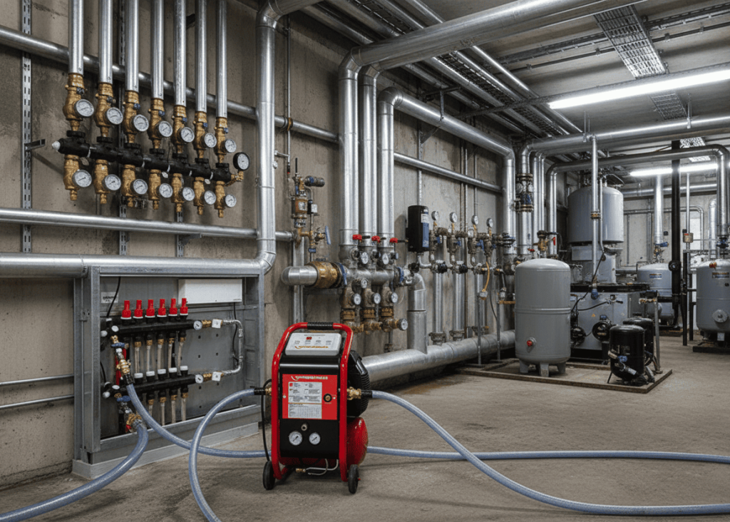 Промывка и опрессовка системы отопления здания